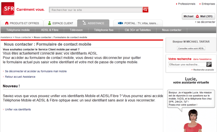 SFR Envoi d'email au service client